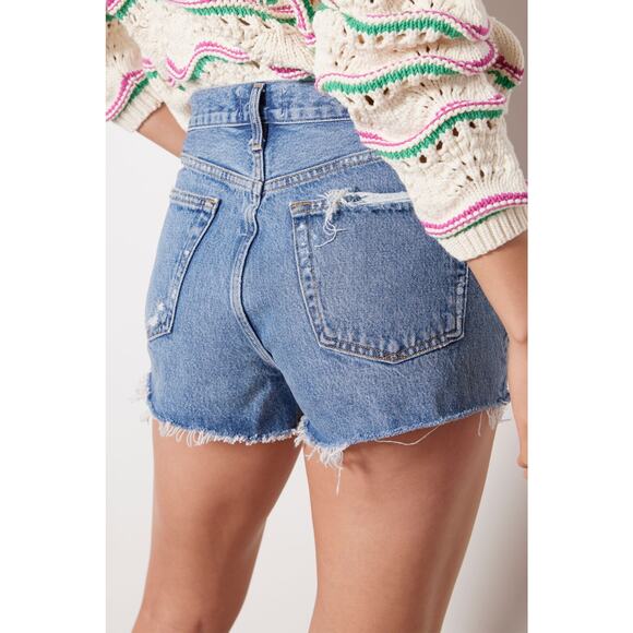 Agolde Blue Medium Wash Denim Grudge Parker Distressed Vintage Fit Shorts 30 - Picture 2 of 11